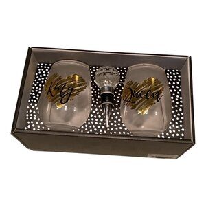 King & Queen 22 Oz Stemless Wine Glasses With Crystal Bottle‎ Stopper Gift Set